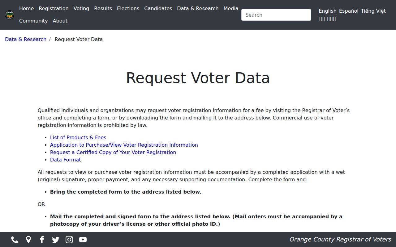 Huntington Beach resident lookup Orange County voter data request