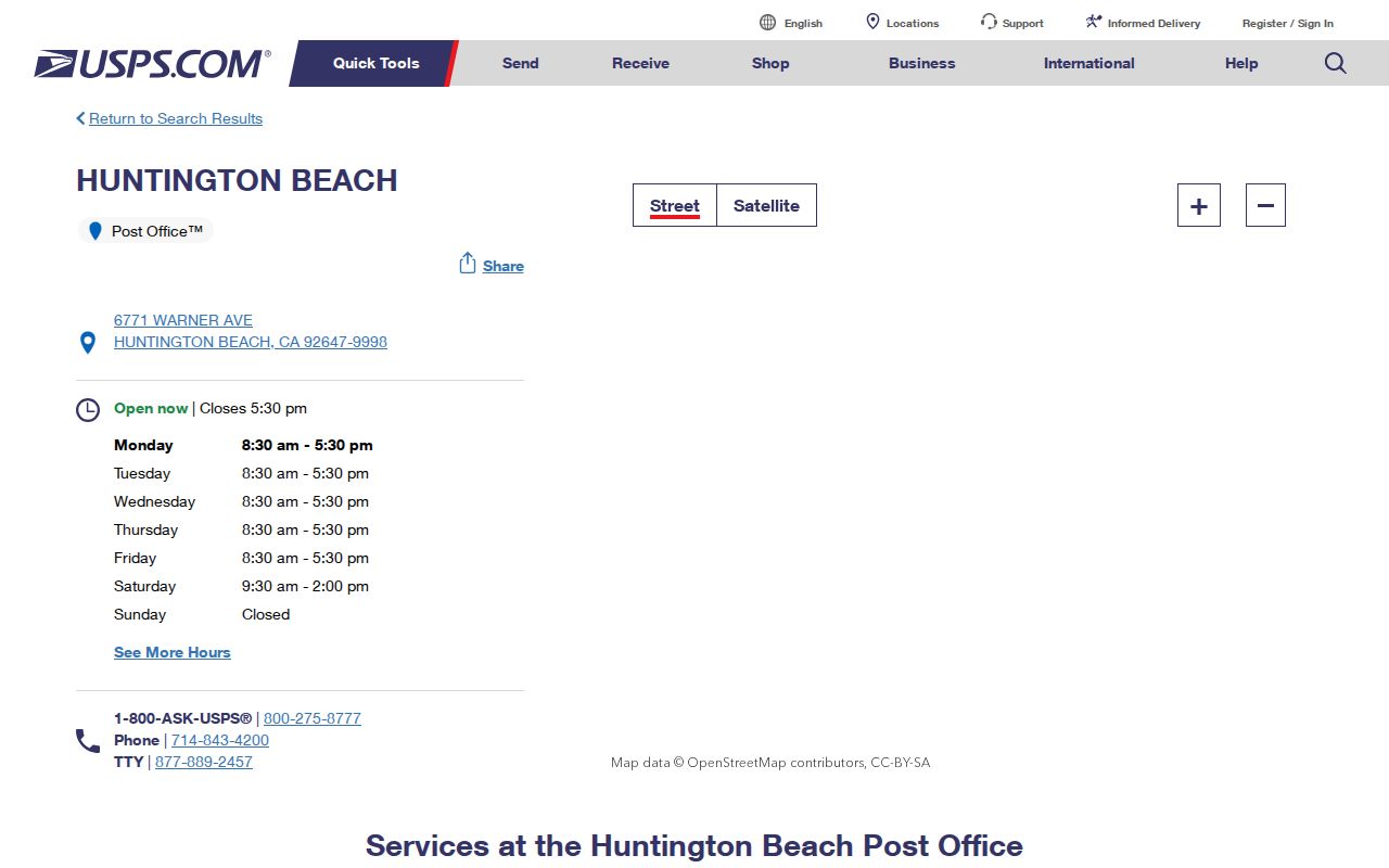 Huntington Beach ZIP code directory post office details
